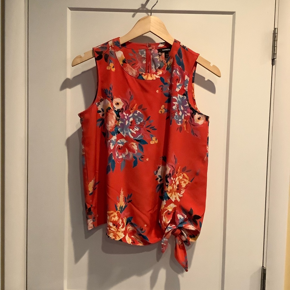 Express Red Floral Sleeveless Blouse